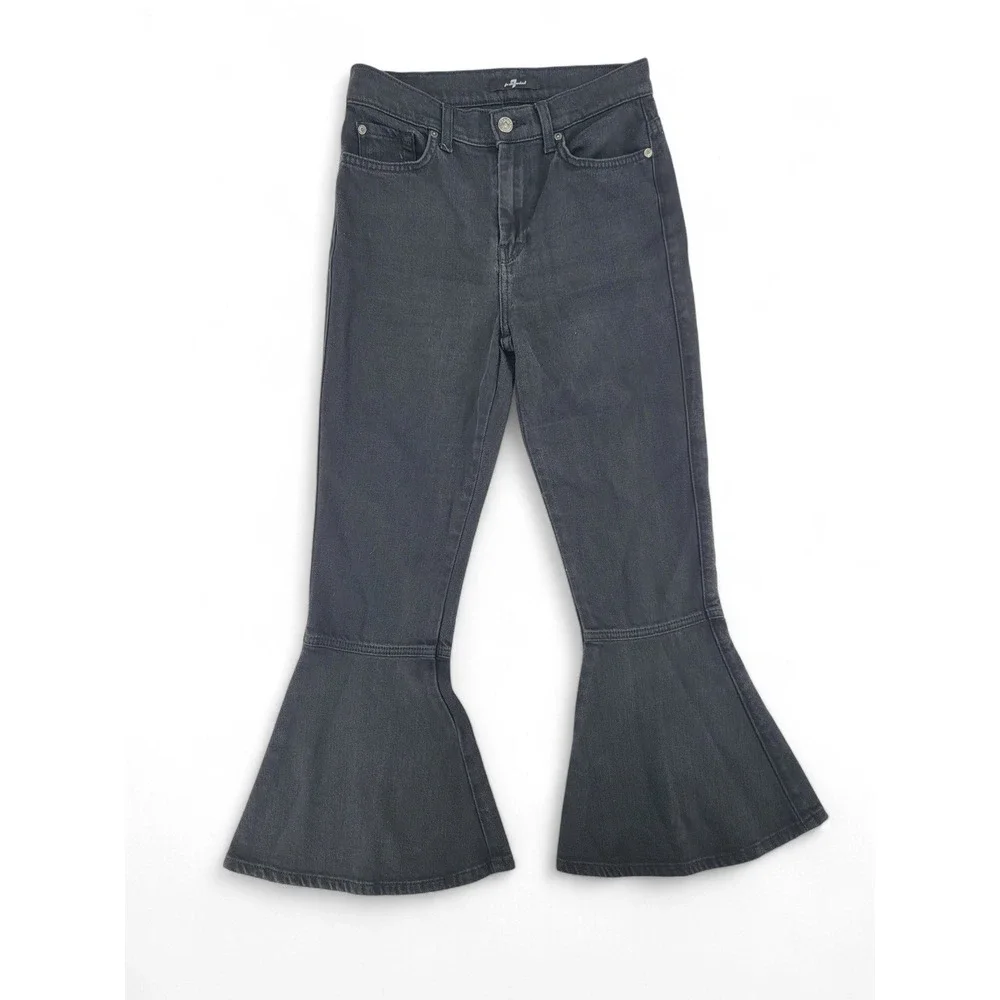 7 For All Mankind Black Bell Bottom Flare Jeans 25 High Rise Stretch Y2K Boho